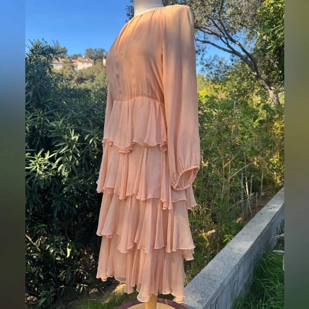 Vintage 1970s Oscar de la Renta apricot silk ruffle dress - Picture 1 of 10